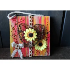 Herzbild WEIDENHERZ Geschenk zum Valentinstag Muttertag Vatertag Acrylbild Collage auf einer Holzplatte