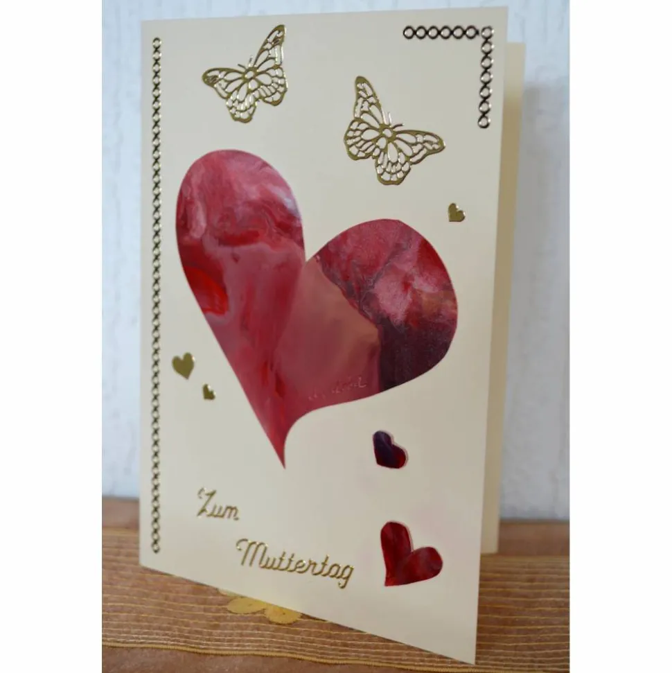 Herzchen zum Muttertag – Karte mit Original Encaustic-Malerei – Design  Ulrike Kröll