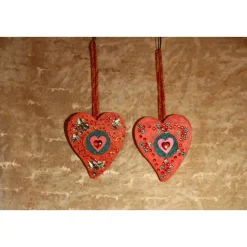 Herzen aus Holz HERZERLDUO ROTORANGE 2er-Set Valentinsgeschenk Muttertagsgeschenk Hängedeko Geburtstagsgeschenk