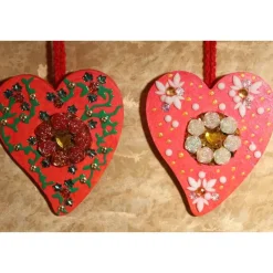 Herzen aus Holz HERZERLDUO ROT 2er-Set Valentinsgeschenk Muttertagsgeschenk Hängedeko Geburtstagsgeschenk