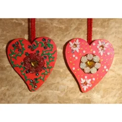 Herzen aus Holz HERZERLDUO ROT 2er-Set Valentinsgeschenk Muttertagsgeschenk Hängedeko Geburtstagsgeschenk