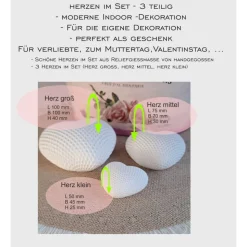 Herzen im 3er Set als Geschenk Valentinstag Muttertag Hochzeit Herzensgeschenke Mitbringsel aus Reliefgießmasse