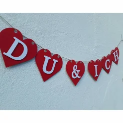 Herzgirlande "Du & Ich" aus Papier, rote Herzen, Liebe, Jahrestag, Heiratsantrag, Verlobung, rote Herzen, Papierdeko, Wimpel