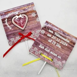 Herz-Lolli Einladung Hüttenparty – Individuelle Partyeinladung mit Lolli