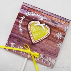 Herz-Lolli Einladung Hüttenparty – Individuelle Partyeinladung mit Lolli