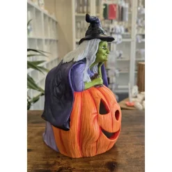 Hexe und Halloweenkürbis - Dekofigur - Halloween - Keramik - Teelicht oder Lichterkette