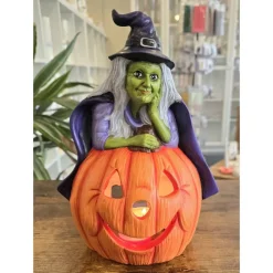 Hexe und Halloweenkürbis - Dekofigur - Halloween - Keramik - Teelicht oder Lichterkette