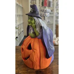 Hexe und Halloweenkürbis - Dekofigur - Halloween - Keramik - Teelicht