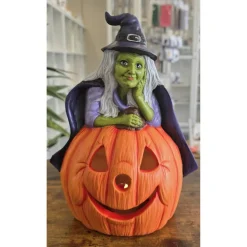 Hexe und Halloweenkürbis - Dekofigur - Halloween - Keramik - Teelicht