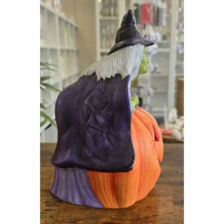 Hexe und Halloweenkürbis - Dekofigur - Halloween - Keramik - Teelicht