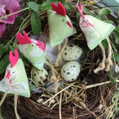 Hühner, Osterdeko, 4er-Set in grün rosa