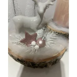 Hirsch auf Baumscheibe mit Kerze Weihnachtsdeko