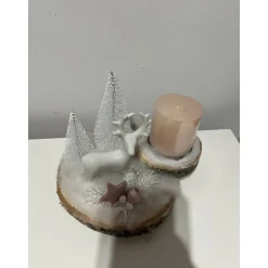 Hirsch auf Baumscheibe mit Kerze Weihnachtsdeko