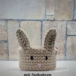 Häkelkorb mit Hasengesicht und Ohren – Osterkorb, Geschenkkorb Kinder Ostern