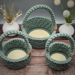 Häkelkorb mit Henkel und Holzboden in 3 Größen – Korb für Blumenkinder oder als Geschenkkorb