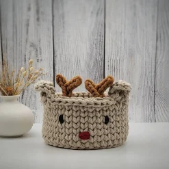 Häkelkorb mit Rentiergesicht – handgemachte Weihnachtsdeko, Nikolauskorb oder Geschenkkorb Weihnachten