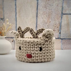 Häkelkorb mit Rentiergesicht – handgemachte Weihnachtsdeko, Nikolauskorb oder Geschenkkorb Weihnachten