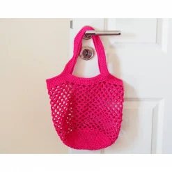 Häkeltasche Einkaufstasche Einkaufsnetz in grau aus hochwertiger Baumwolle mit Schulterriemen gehäkelt