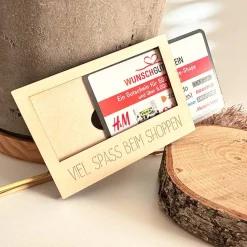 Hülle für Geschenkgutschein "Viel Spaß beim Shoppen", Geldgeschenk, Holz