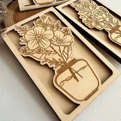 Hülle für Geschenkgutschein „Blumenvase“ Variante B | Muttertag | Wunschgutschein | Holz | Geldgeschenk Geburtstag