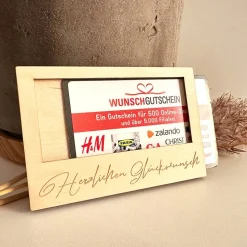 Hülle für Geschenkgutschein "Herzlichen Glückwunsch", Geldgeschenk, Holz