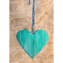 Hängedeko MEERESHERZ MARITIM Acrylmalerei Collage auf Holzherz Fensterdeko Muttertagsgeschenk Vatertagsgeschenk