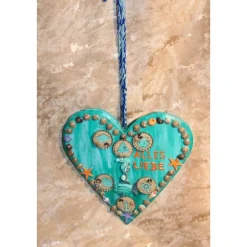 Hängedeko MEERESHERZ MARITIM Acrylmalerei Collage auf Holzherz Fensterdeko Muttertagsgeschenk Vatertagsgeschenk