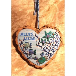 Hängedeko RINDENHERZ MARITIM Acrylmalerei Collage auf Holzherz Fensterdeko Wohndeko Muttertagsgeschenk Vatertagsgeschenk