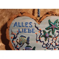 Hängedeko RINDENHERZ MARITIM Acrylmalerei Collage auf Holzherz Fensterdeko Wohndeko Muttertagsgeschenk Vatertagsgeschenk