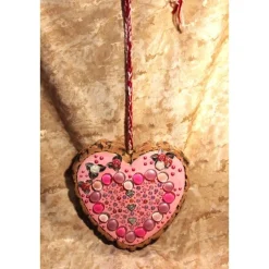 Hängedeko RINDENHERZ PINK Acrylmalerei Collage auf Holzherz Fensterdeko Wohndeko Muttertagsgeschenk Vatertagsgeschenk