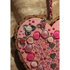 Hängedeko RINDENHERZ PINK Acrylmalerei Collage auf Holzherz Fensterdeko Wohndeko Muttertagsgeschenk Vatertagsgeschenk