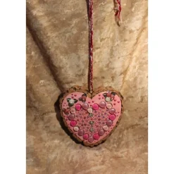 Hängedeko RINDENHERZ PINK Acrylmalerei Collage auf Holzherz Fensterdeko Wohndeko Muttertagsgeschenk Vatertagsgeschenk