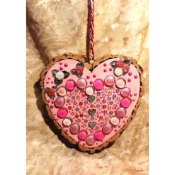 Hängedeko RINDENHERZ PINK Acrylmalerei Collage auf Holzherz Fensterdeko Wohndeko Muttertagsgeschenk Vatertagsgeschenk