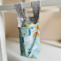 Hängeutensilo EINHORN BLAU Aufbewahrung für Bett Hochstuhl Kinderzimmer aus Baumwolle genäht Fabelwesen Punkte Geschenk