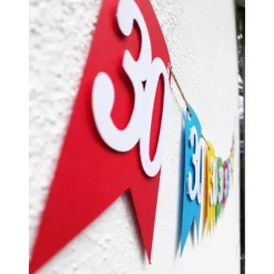 Hochwertige Girlande zum 30. Geburtstag oder Jubiläum, in leuchtend bunten Farben, Wimpel Wimpelkette Fahnengirlande Par