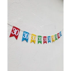Hochwertige Girlande zum 30. Geburtstag oder Jubiläum, in leuchtend bunten Farben, Wimpel Wimpelkette Fahnengirlande Par