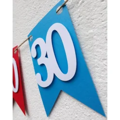 Hochwertige Girlande zum 30. Geburtstag oder Jubiläum, in leuchtend bunten Farben, Wimpel Wimpelkette Fahnengirlande Par