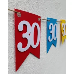 Hochwertige Girlande zum 30. Geburtstag oder Jubiläum, in leuchtend bunten Farben, Wimpel Wimpelkette Fahnengirlande Par