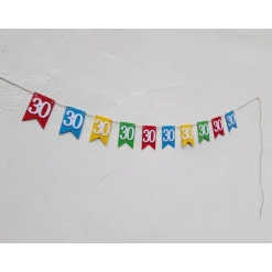 Hochwertige Girlande zum 30. Geburtstag oder Jubiläum, in leuchtend bunten Farben, Wimpel Wimpelkette Fahnengirlande Par