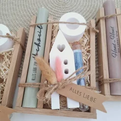 Hochzeit Geldgeschenk Hochzeitsgeschenk Haus / Lichthaus Kerzenhalter rund Geschenkset Gutschein Kerzenset Stabkerze Ker