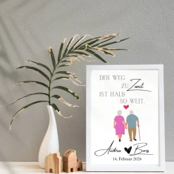 Hochzeit Geschenk Brautpaar | Hochzeitsgeschenk Poster Personalisiert | Der Weg zu Zweit ist halb so weit