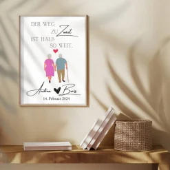 Hochzeit Geschenk Brautpaar | Hochzeitsgeschenk Poster Personalisiert | Der Weg zu Zweit ist halb so weit