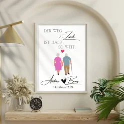 Hochzeit Geschenk Brautpaar | Hochzeitsgeschenk Poster Personalisiert | Der Weg zu Zweit ist halb so weit