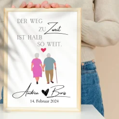 Hochzeit Geschenk Brautpaar | Hochzeitsgeschenk Poster Personalisiert | Der Weg zu Zweit ist halb so weit