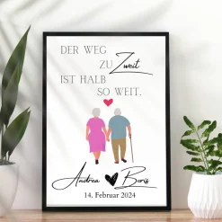 Hochzeit Geschenk Brautpaar | Hochzeitsgeschenk Poster Personalisiert | Der Weg zu Zweit ist halb so weit