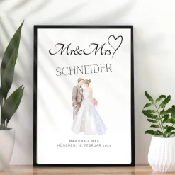 Hochzeit Geschenk Brautpaar | Hochzeitsgeschenk Poster Personalisiert | Mr & Mrs