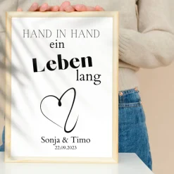 Hochzeit Geschenk Brautpaar | Hochzeitsgeschenk Poster Personalisiert | Hand in Hand ein Leben lang