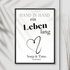Hochzeit Geschenk Brautpaar | Hochzeitsgeschenk Poster Personalisiert | Hand in Hand ein Leben lang
