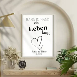 Hochzeit Geschenk Brautpaar | Hochzeitsgeschenk Poster Personalisiert | Hand in Hand ein Leben lang
