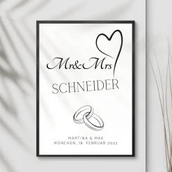 Hochzeit Geschenk Brautpaar | Hochzeitsgeschenk Poster Personalisiert | Mr & Mrs Ehering silber